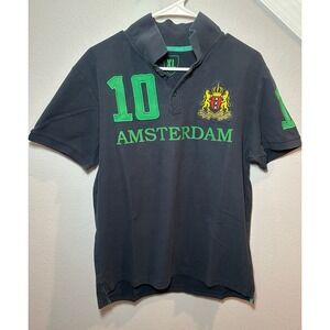 Redwood Men's Polo Shirt XL Amsterdam #10 Jersey Patch Navy Blue/green Pullover